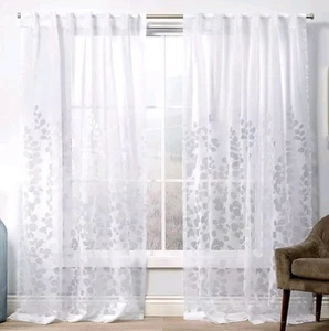 Exclusive Home Wilshire weiße transparente Blätter Vorhänge 54 x 84 Zoll 2 Paneele Polyester Kinderbett - Bild 1 von 5