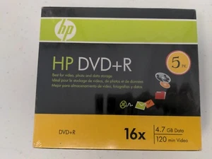 HP DVD+R Pack of 5 Recordable 16X Blank Media 4.7GB 120 Mins in Slim Jewel Cases - Picture 1 of 2
