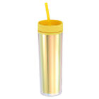 Skinny Acrylic Tumbler with Lid & Straw, 16Oz Iridescent Tumblers (Yellow)