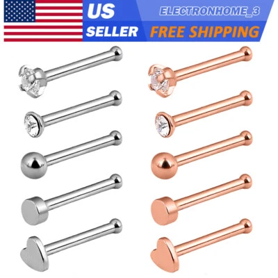 5 PIEZAS Anillos para Nariz Hueso Recto Perno Acero Quirúrgico Fosa Nariz Pin Joyería Corporal 20G Foto 1 de 4