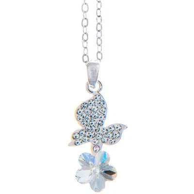 Collar Matashi 16" Chapado en Rodio con Mariposa, Flor y Cristales Transparentes Foto 1 de 4