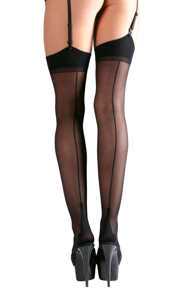 Strapse Strümpfe mit Naht XS S M L XL 2XL 3XL 4XL schwarz Nylons "Mandyy" S52 - Bild 1 von 4