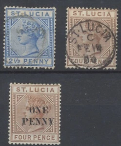 St Lucia Stamps 1891 SG34;46;;55a mint hinged + used CV £227.25 - Picture 1 of 7
