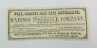 1851 Cincinnati Ohio Print Advertisement Madison Fire Insurance LM Crane Cabinet