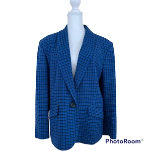 Pendleton Vintage Virgin Wool Blue Plaid Single Button Blazer Lined - Women's 14 - Picture 1 of 9