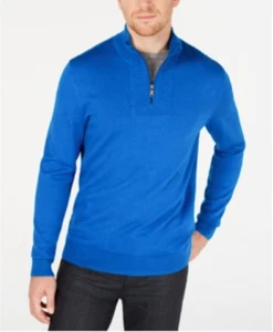NWT Alfani Men's Primary Blue Quarter Zip Ribbed Placket Sweater Medium tmr0721 - Picture 1 of 1