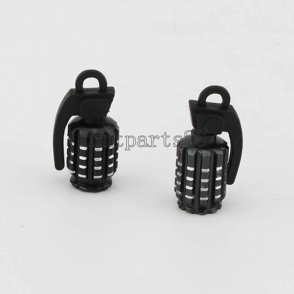 2pcs Tire Valve Stem Caps Set-Black Metal Grenade Bomb Wheel Air Dust Cover Cap — 第 1/4 张图片