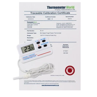 Calibrated Fridge Thermometer Freezer 2 Point Calibration Certificate - IN-151 - Image 1 of 4