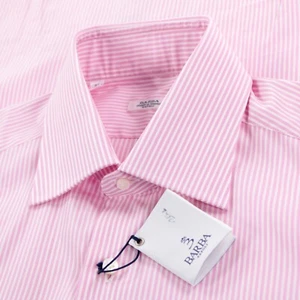 Barba NWT Dress Shirt Size 15 38 Pink w/ White Striped 100% Cotton - Picture 1 of 8