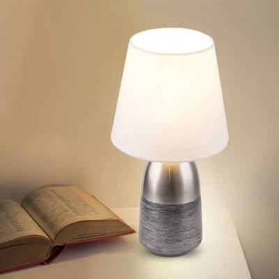Lampada Da Tavolo Touch In Tessuto Argento Per Soggiorno H 31 Cm - Immagine 1 di 4