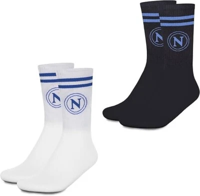 SSC Napoli, Set 2 Paia Calze, Pacco da 2, Calze con Logo, Bianco Nero Originali