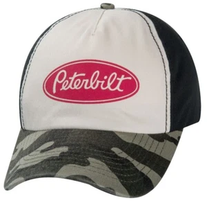 PETERBILT *DISTRESSED BLACK WHITE VINTAGE CAMO* TRADEMARK LOGO HAT *NEW!* PB35 - Picture 1 of 1