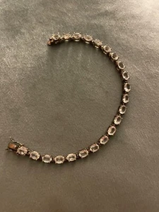ALX Sterling Silver Crystal White Topaz Oval Link Tennis Bracelet 7.25" #I - Picture 1 of 7
