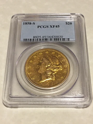 1858-S XF45 PCGS Liberty Double Eagle $20 Gold Coin PQ great appeal lustrous Cover