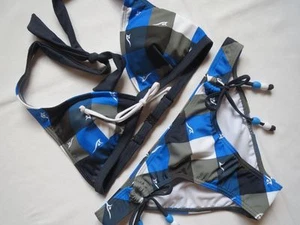 MAUI WOWIE Bikini, Neckholder, Gr. 34 Cup B/ C, blau/ khaki/ weiss NEU - Bild 1 von 5