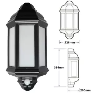 9W LED PIR Sensor Half Lantern Black IP44 470 Lumens - HLLED9PIR - Picture 1 of 1
