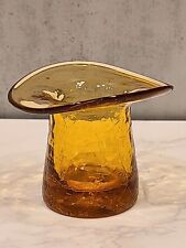Amber Crackle Glass Hand Blown Top Hat Toothpick Holder Vintage Art Glass 2.5"