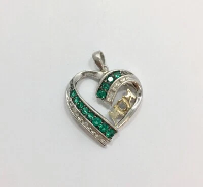 Pingente de coração de mãe verde e diamante Alwand Vahan prata esterlina ouro 14k - Imagem 1 de 4