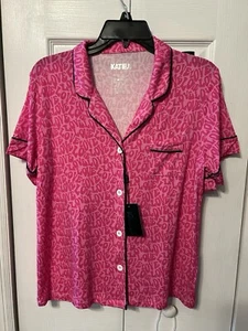 KATIE J NYC Pink LOVE Print Shorts &Button Down Top Pajama Set Size Medium NEW - Picture 1 of 9