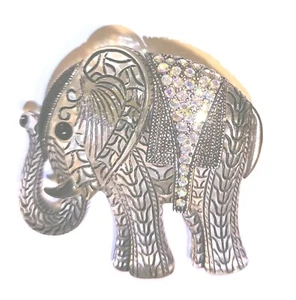 Vtg Large Silvertone Lucite Elephant Pin  Aurora Borealis AB Rhinestone 3"× 2.5" - Picture 1 of 7