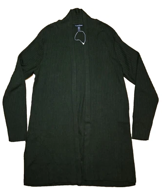 Nuevo Suéter EILEEN FISHER Largo Acanalado Mezcla de Algodón Frente Abierto en Oliva Talla M Foto 1 de 4