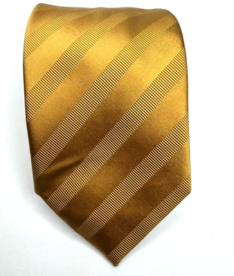 Brioni Tie Mens Yellow Gold Striped Geometric Silk Blend Luxury Italy Career - Image 1 of 4