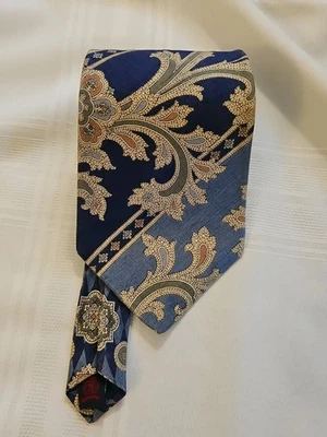 Винтажный льняной галстук Tommy Hilfiger синий кремовый красный герб логотип печать  - Изображение 1 из 4