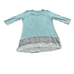 LOGO Lori Goldstein Women’s Green Gray Blouse Lace Layered Hem XL - Picture 1 of 13