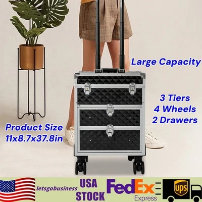 Estuche de tren de maquillaje con ruedas profesional organizador de almacenamiento de maquillaje carro de cosméticos Foto 1 de 4