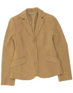BENETTON Womens 3 Button Blazer Jacket IT 42 Medium Beige Polyester DE67 - Picture 1 of 5
