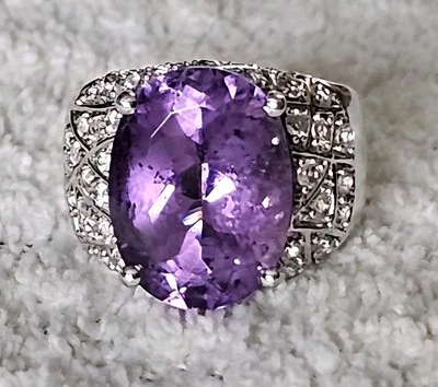 Anillo de cóctel de colección amatista y zafiro blanco .925 esterlina ~ Paul Deasy ~ talla 5,75 Foto 1 de 4