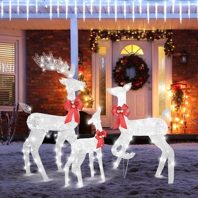 Christmas 3-Piece White Reindeer Family Lighted Deer Set for Indoor Outdoor Yard - Image 1 of 4