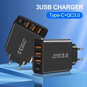 TypeC Schnell ladegerät Wand-Netzteil 4 Häfen Handy-Ladegerät USB C Ladegerät - Picture 1 of 13
