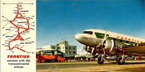 Frontier Airlines DC-3 and Route Map Chrome Post Card - Mint - Picture 1 of 2