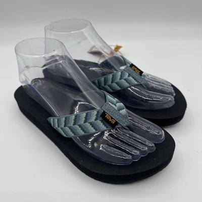 Teva Reflip Flip Flops Womens Sz 6 Blue Geometric Retro Thong Sandals 1124044 - Image 1 of 4