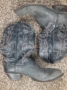 Dan Post Shrunken Bull Shoulder Leather Charcoal Western Cowboy Boots Mens 13D - Picture 1 of 10