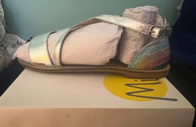 NIB Mini Boden Big Girls Silver Sandals Rainbow Sparkle Heels Sz EU 39 US 7 - Image 1 of 4
