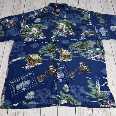 Camisa Harley Davidson De Colección Para Hombre Grande Azul Hawaiana Motocicleta Hecha en EE. UU. Foto 1 de 4