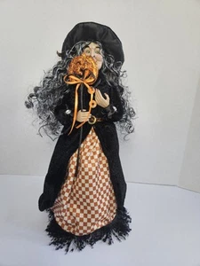 Halloween Witch Tree Topper Pumpkin And Black Lace Holiday Decoration - Picture 1 of 13