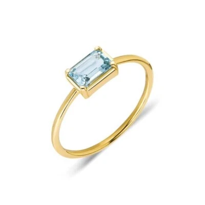 Geschenk für Damen Statement Ringgröße 6.5 10k Gelbgold Natürlich Sky Blau Topas - Bild 1 von 4