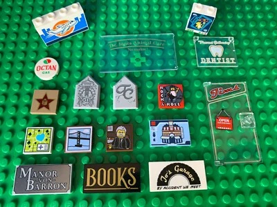 Lego City Town PRINTED BRICKS AND WINDOW PIECES Garage Airport Present Dentist - Image 1 of 2