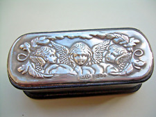 Vintage 1980s Silver Topped Cherub Designed Leather Trinket Box maker KF Ltd.