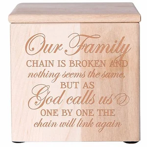 Modern Memorial Cremation Urn Box For Human Ashes 3.5 in - Our Family Chain Is - Picture 1 of 6