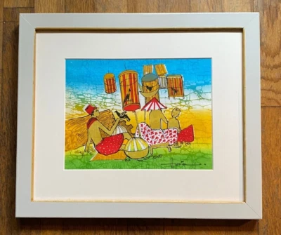 M. F. Husain Vintage Tela Textil Estampado Pájaro Canto Concurso Artista Indio Foto 1 de 4