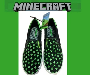 Minecraft Big Boys SIZE 3 Canvas Slip-on Sneakers COLOR black, green NEW - Picture 1 of 10