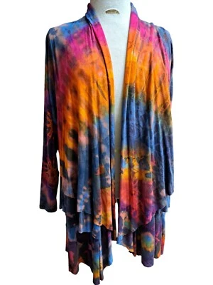 Sacred Threads Cardigan Women OS Art to Wear Tie Dye Hippie Boho Artsy Retro  - Image 1 of 4
