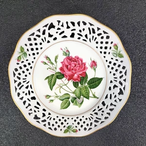 Netzrosen Glas Teller Schumann Bavaria hängend Rosa Pierre Joseph Vintage - Bild 1 von 10