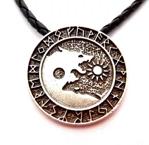 WOLF YINYANG PENDANT Day Night Sun Moon Fenrir Norse Viking Runes necklace 2Y - Picture 1 of 3