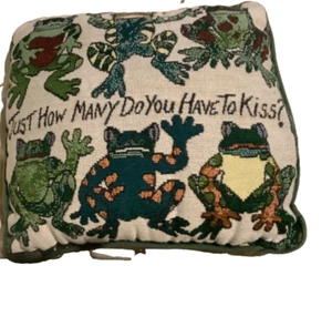Vtg Tapestry Frog Decorator Kiss Pillow Just How Many Do You Have To Kiss? 12” - Picture 1 of 2