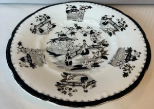 "Antiguo plato para servir pasteles Foley negro y marrón chinoiserie decorado a mano de 9""" - Imagen 1 de 9
